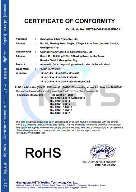 Китай Guangdong Air Giant Fire Equipment Co.,Ltd. Сертификаты