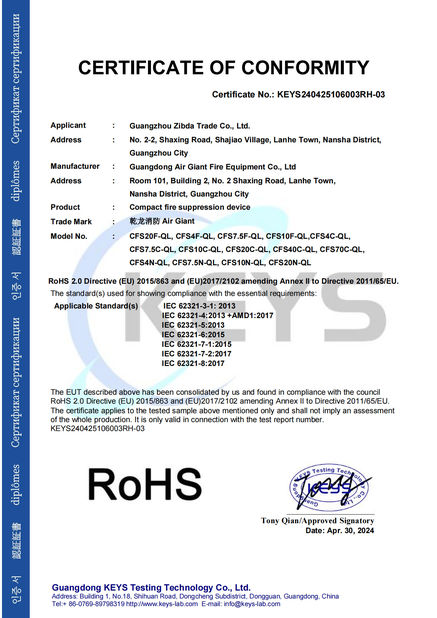 Китай Guangdong Air Giant Fire Equipment Co.,Ltd. Сертификаты